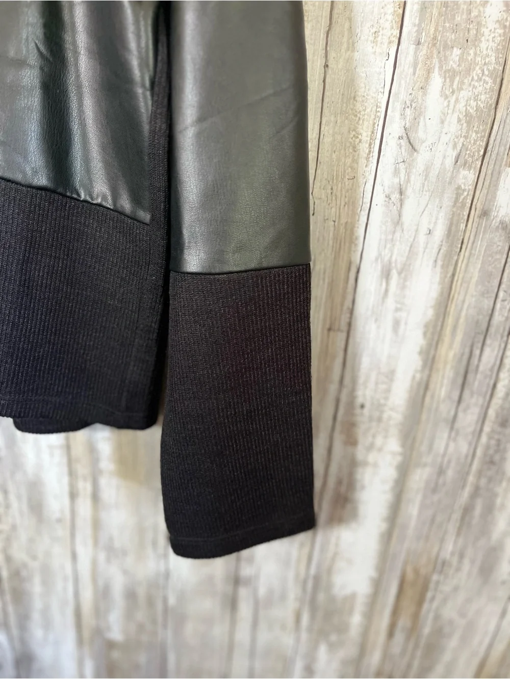 THML Faux Leather Sleeve Pullover Black Half Zip Sweatshirt Top M - Picture 3 of 5